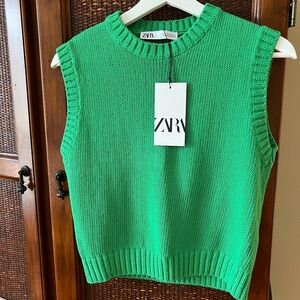Zara Green Sweater Vest NWT in cotton.